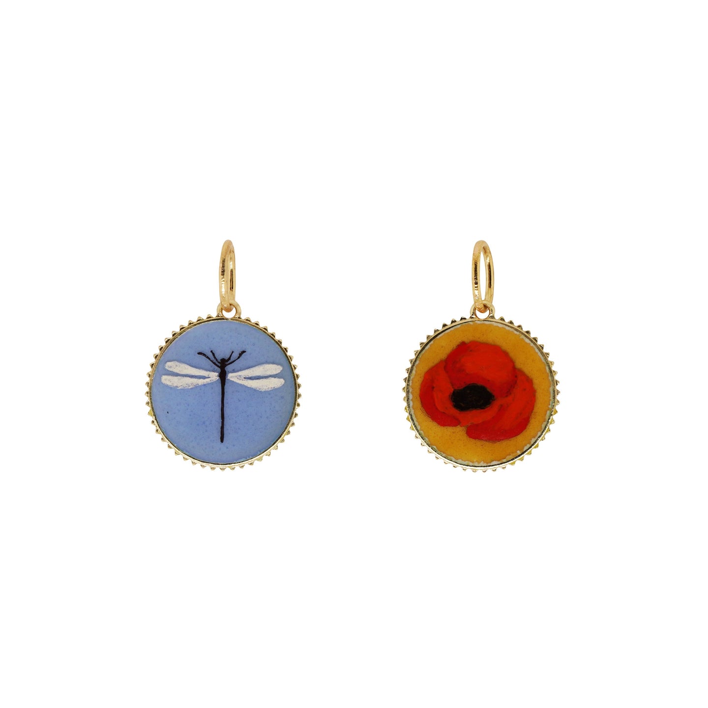 Hand Painted Dragonfly & Poppy Charm