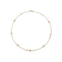 Load image into Gallery viewer, 18k yellow gold necklace with stationed bezel set floral charms with white rosecut diamonds  floating around the 18" chain by Adel Chefridi. 
