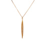 Load image into Gallery viewer, An Ananda Khalsa 22k yellow gold leaf shaped pendant with seven small white diamonds running down the center on a 14k yellow gold chain 
