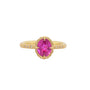 Load image into Gallery viewer, 18k yellow gold ring with a 1.51ct oval cut Sri Lanka ruby and three bead set diamonds on each shoulder, by Adel Chefridi. 
