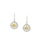 Load image into Gallery viewer, A pair of mixed metal earrings featuring four diamonds set in an 18k y ellow gold charm dangling inside a rounded sterling silver tear drop charm with hand engravings by Adel Chefridi. 
