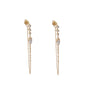 Load image into Gallery viewer, Celine Daoust 14k light yellow gold long earrings with moonstones and diamonds, stones shimmering in soft iridescent tones, symbolizing divine feminine energy and lunar-inspired healing magic.
