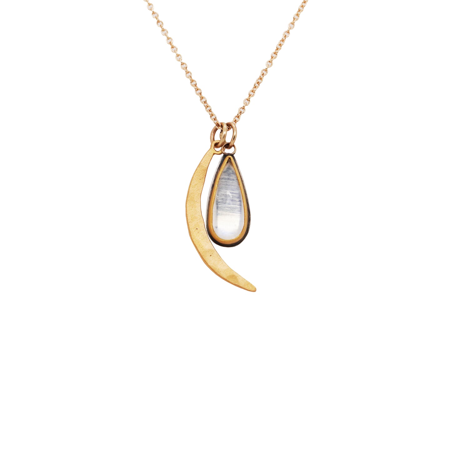 Moonstone and Hammered Crescent Necklace