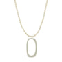 Load image into Gallery viewer, Silver open rectangle pendant necklace on freshwater pearls, 16 inch strand with extender, handmade in Oakland, California.
