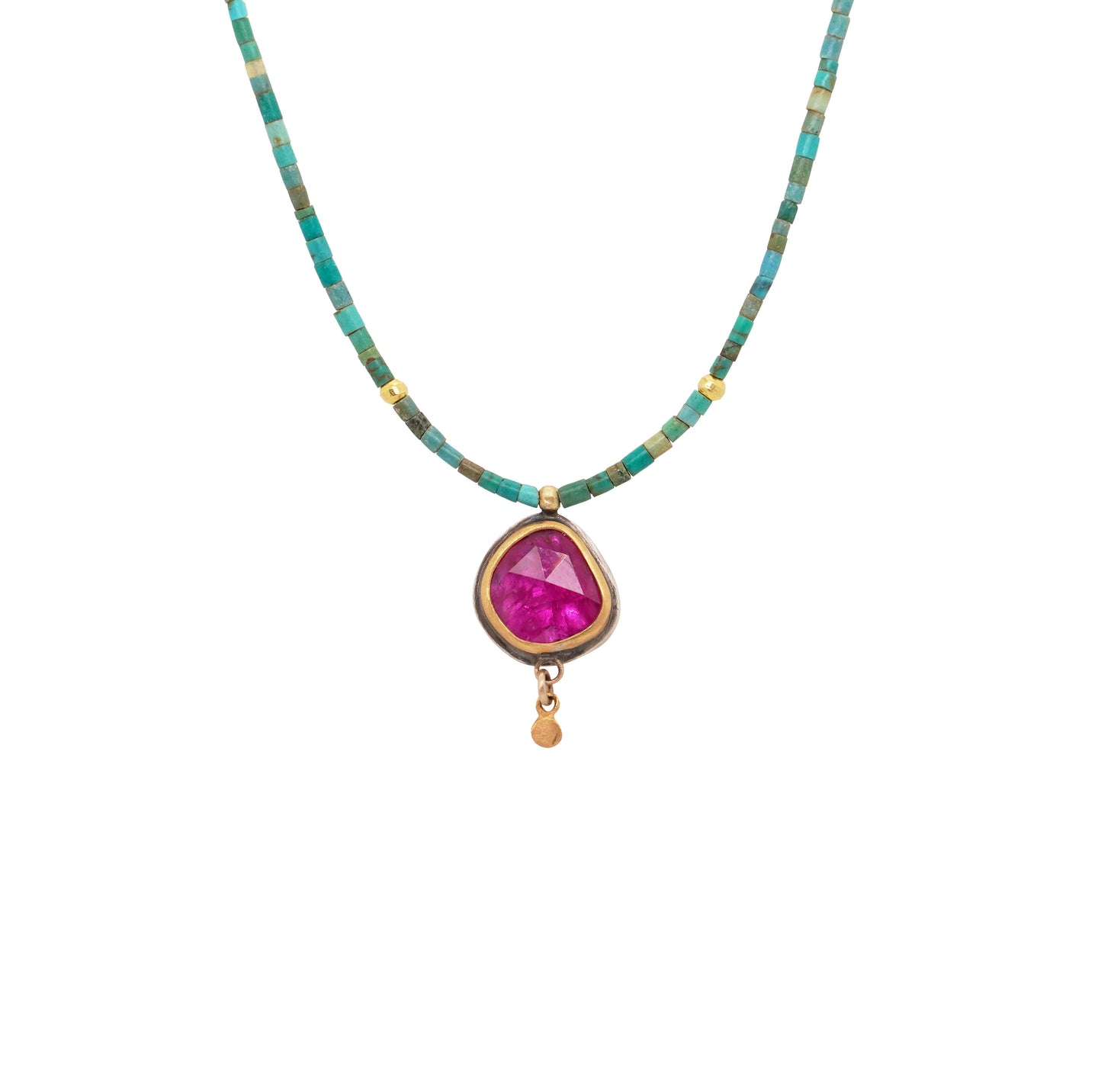 Green Turquoise with Ruby Pendant Necklace