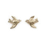 Load image into Gallery viewer, A pair of 14K yellow gold stud earrings featuring a little bird with diamond eyes by Victoria Cunningham.
