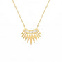 Load image into Gallery viewer, 14k light yellow gold Rising Sun necklace featuring white baguette diamonds arranged in a radiant sunburst design for a luminous, elegant look.
