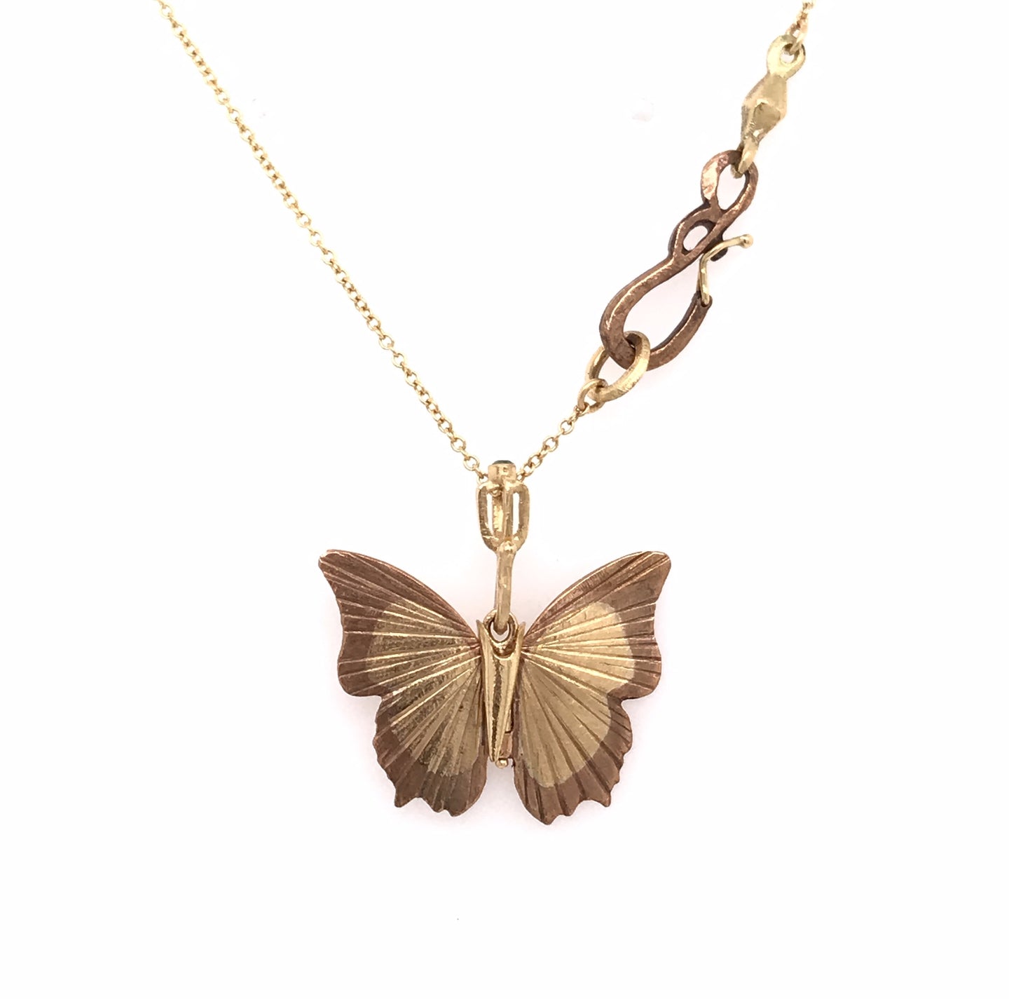 Rose Bronze and Yellow Gold Tawny Raja Butterfly Pendant