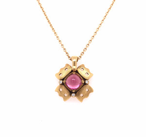 Pink Tourmaline and Diamond Sugarloaf Pendant Necklace