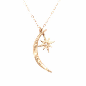 Gratitude Moon and Star Diamond Necklace