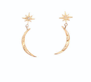 Gratitude Moon and Star Diamond Earrings