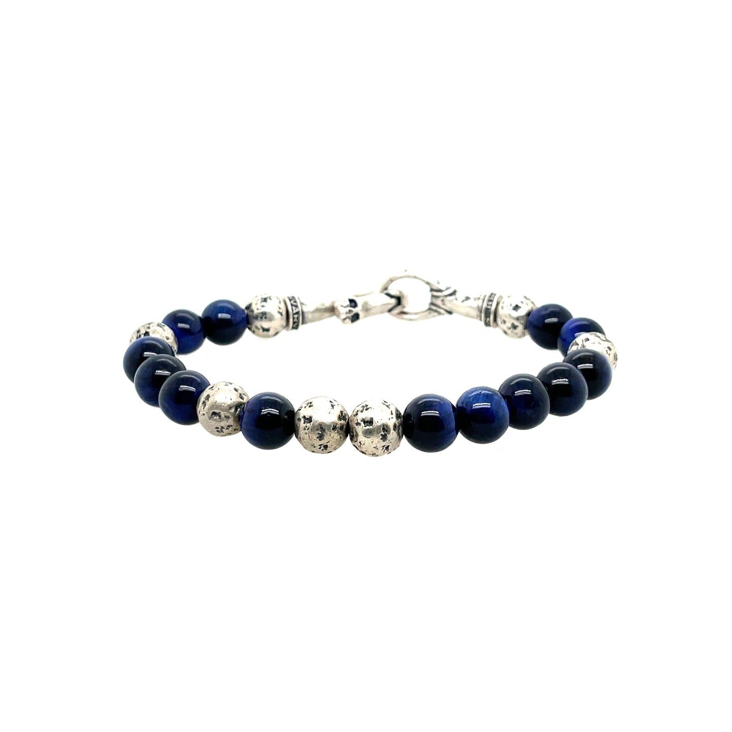 Blue Tigers Eye and Sterling Silver Beaded Bracelet