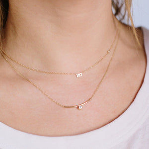 Bezel Diamond Curved Bar Necklace
