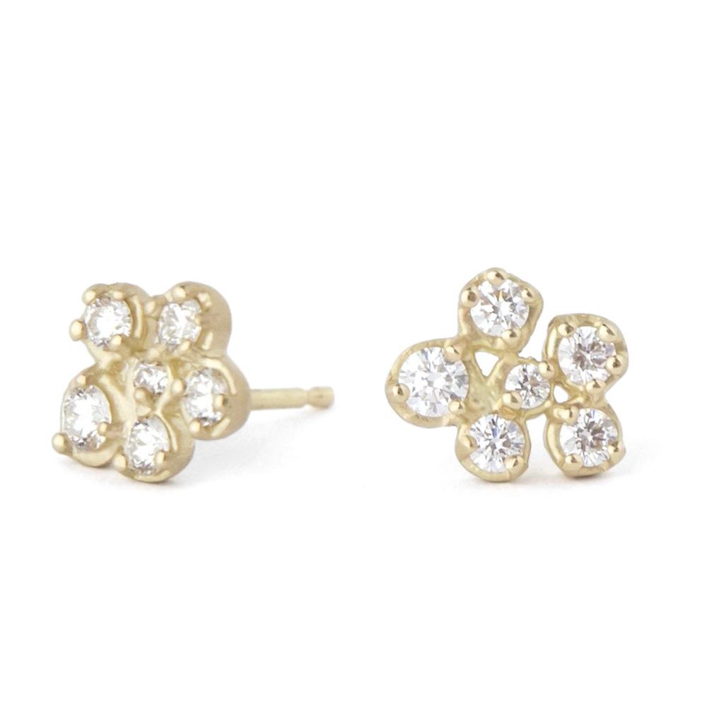 Small Flower Diamond Cluster Stud Earrings