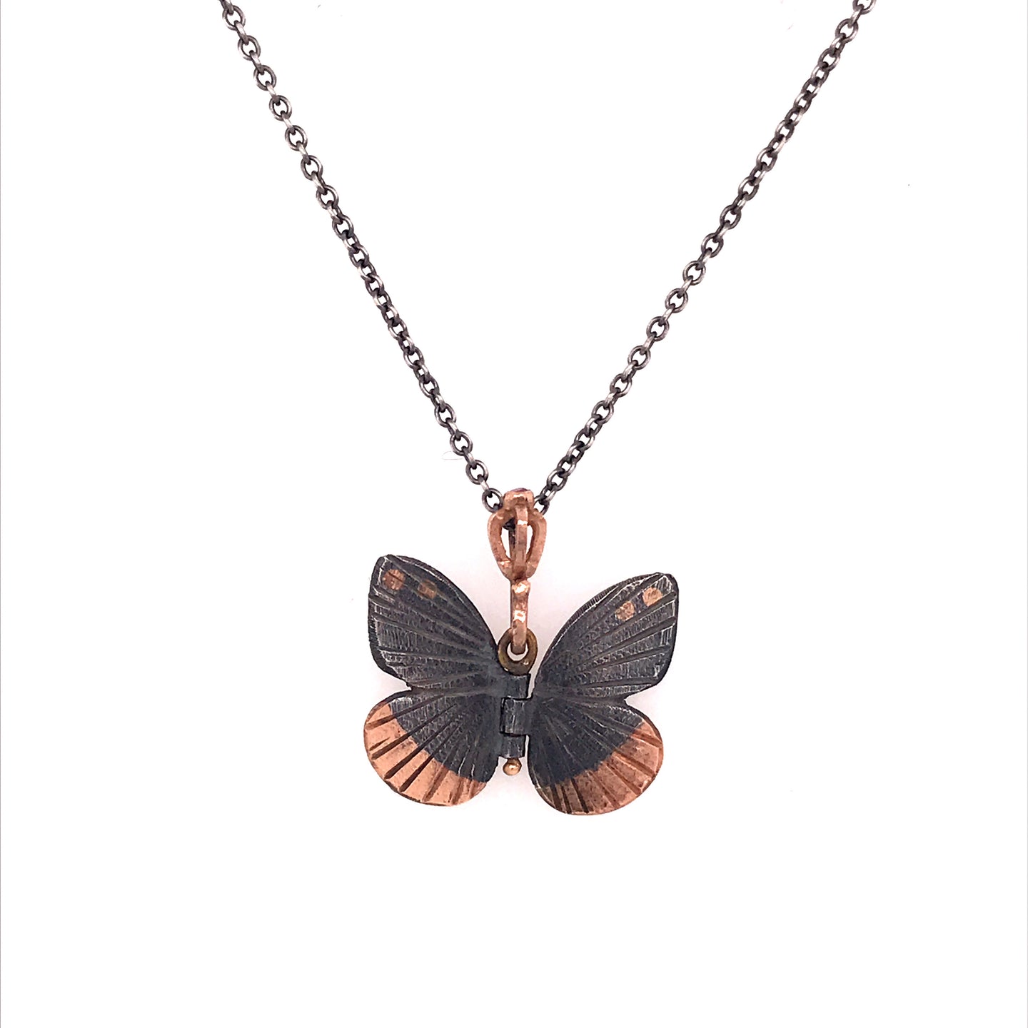 Rose Gold Accented Baby Asterope Butterfly Pendant | Art + Soul Gallery