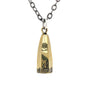 Load image into Gallery viewer, Sterling silver and brass sounding weight pendant necklace featuring engraved ocean waves along the base and a detailed two-masted schooner, inspired by historic nautical depth-measuring weights.
