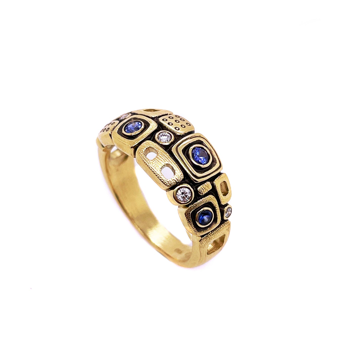 Sapphire and Diamond Little Windows Domed Band