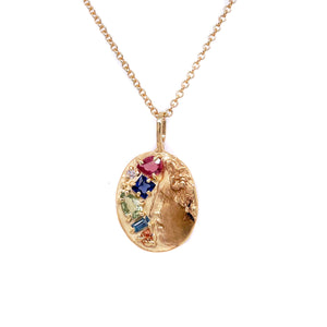 Gold of Memories Mixed Color Sapphire Pendant Necklace