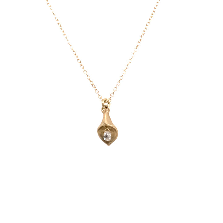 Calla Lily Necklace with Diamond Briolette | Art + Soul Gallery