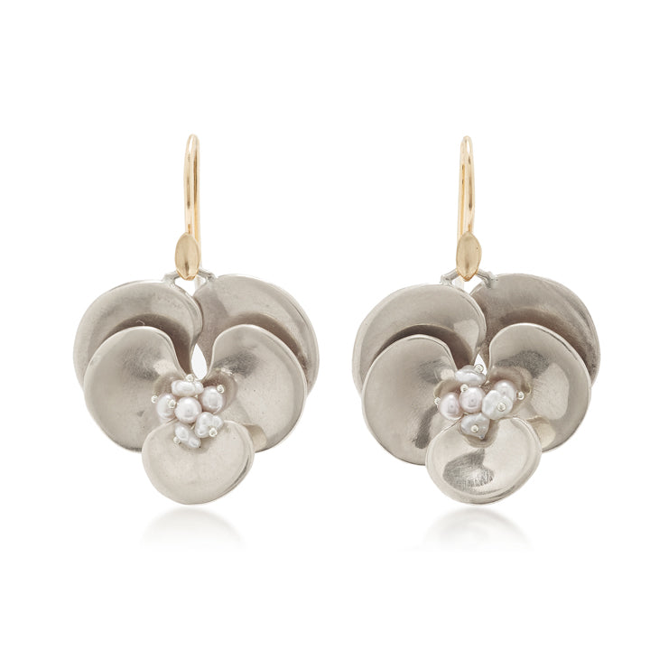 Pansy Earrings with Grey Pearls | Art + Soul Gallery