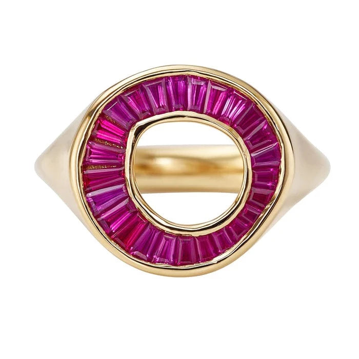 Tapered Ruby Baguette Sphere Ring