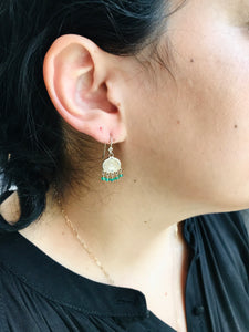 Beaded Emerald New Moon Earrings