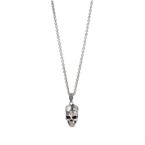 Distressed Silver Skull Pendant Necklace