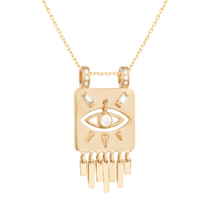 Small Gold Plate and Dangling Eye Diamond Necklace