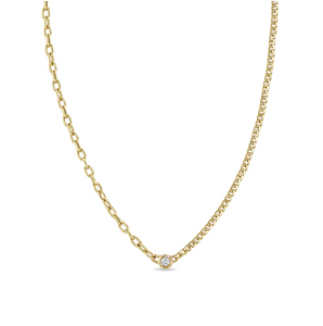 Floating Diamond Mixed XS Curb Chain & Small Square Oval Chain Necklace