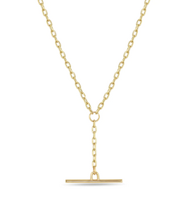 Square Oval Link Chain Faux Toggle Lariat Necklace