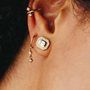 Load image into Gallery viewer, Dangling Two Mixed Diamond Thin Huggie Hoops
