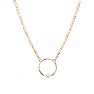 Extra Small Curb Chain Diamond Bezel Circle Necklace