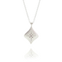 Load image into Gallery viewer, Sterling silver chain with a silver kite shaped pendant featuring hand engraving and four white diamonds set in the center, by Adel Chefridi.
