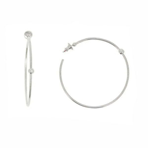 DNA Spring Medium Rhodium Plated Sterling Silver and Diamond Hoops