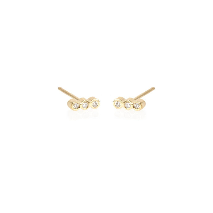 14K Tiny Three Bezel Diamond Bar Single Earring | Art + Soul Gallery