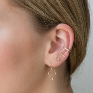 14K Tiny Three Bezel Diamond Bar Single Earring | Art + Soul Gallery