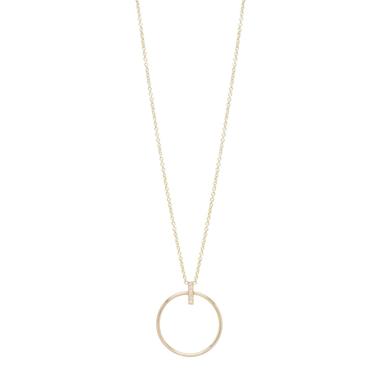 Pave Diamond Circle and Bar Necklace