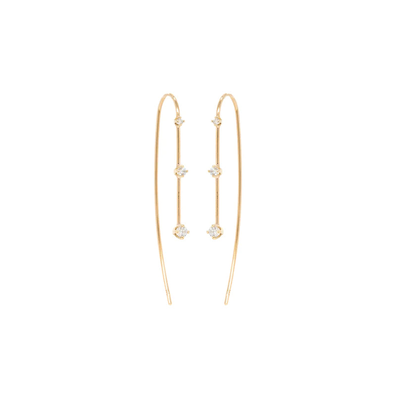Graduating Three Prong Diamond Wire Hook Earrings