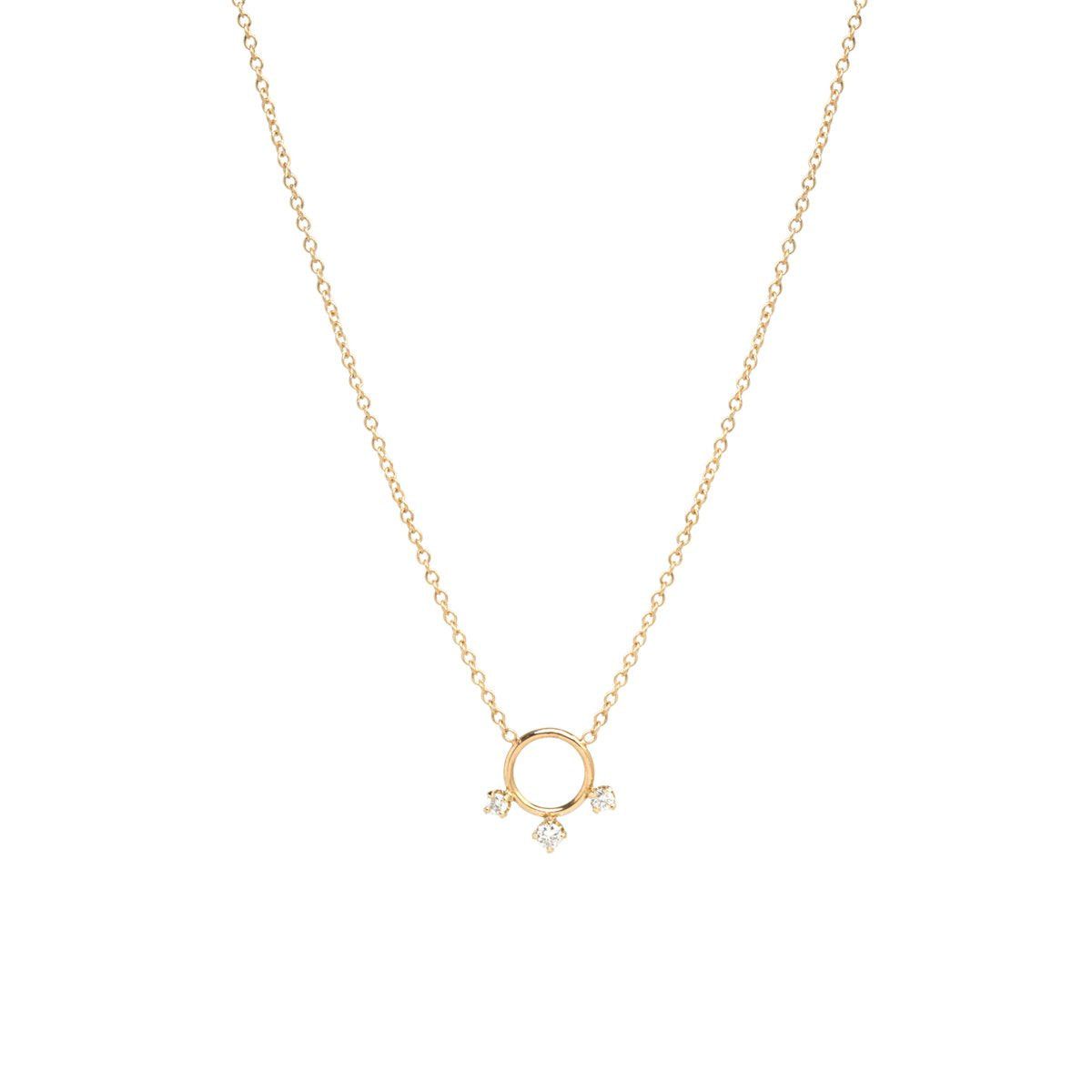 Circle with Three Prong Diamond Necklace