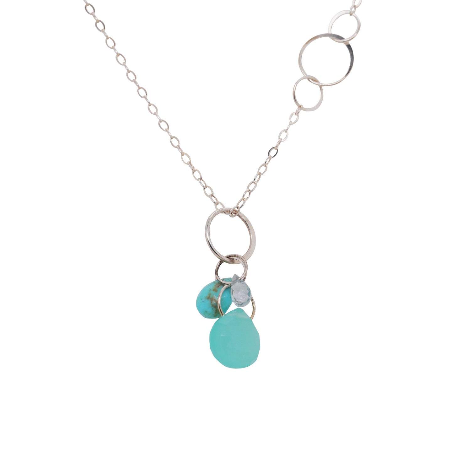 Aquamarine, Turquoise, Chalcedony Drop Necklace