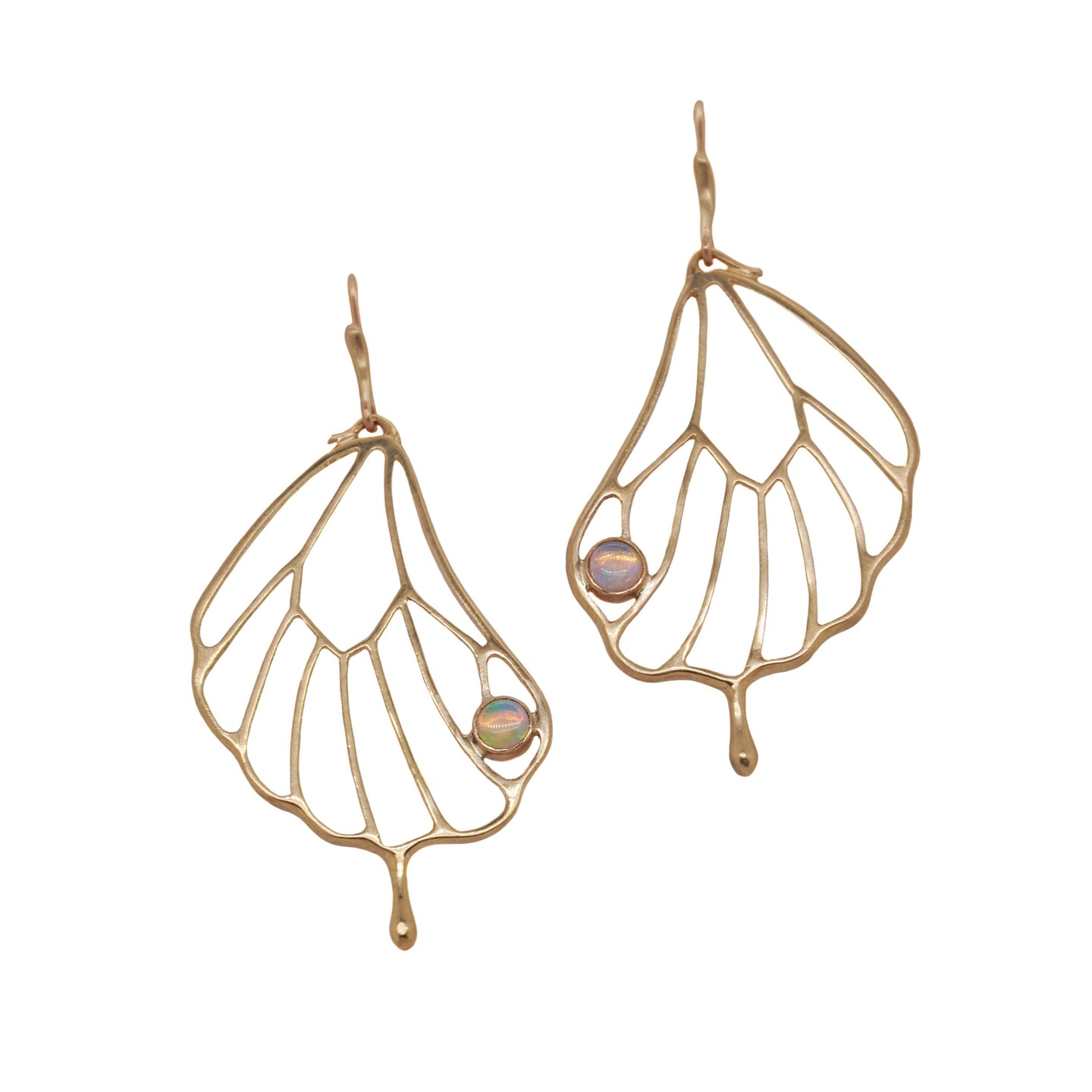 Papillion Wing Earrings in 14K Yellow Gold w/ Opal
