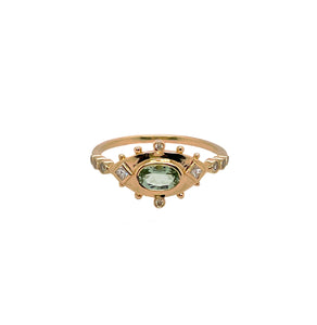 Green Tourmaline & Diamonds Eye Ring