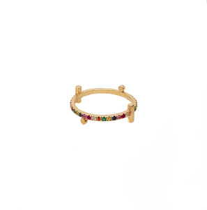 Ruby, Sapphire, Emerald, and Diamond Asymmetric Ring in Yellow Gold