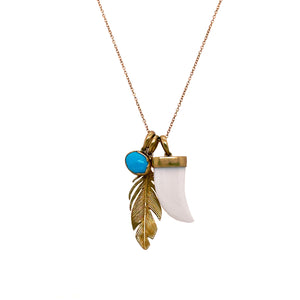 Turquoise, White Agate, and Feather Scavenger Necklace