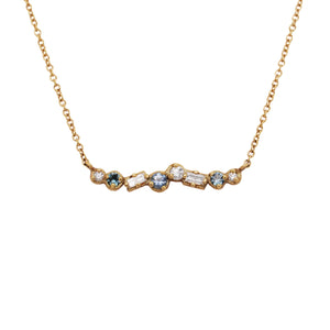 Cascade Diamond and Blue Sapphire Bar Necklace