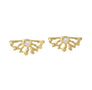 Load image into Gallery viewer, Misa Jewelry 14K yellow gold sunrise stud earrings with bezel-set white diamonds at the center.
