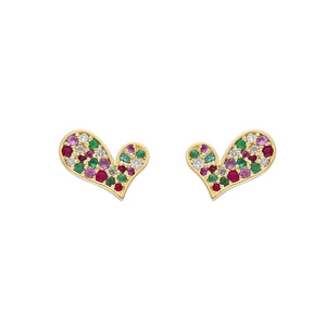 Diamond, Emerald, Ruby, and Sapphire Heart Earrings