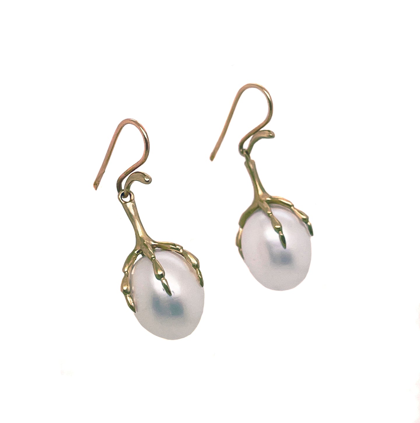 Claw with Pearl Quail Egg Earrings