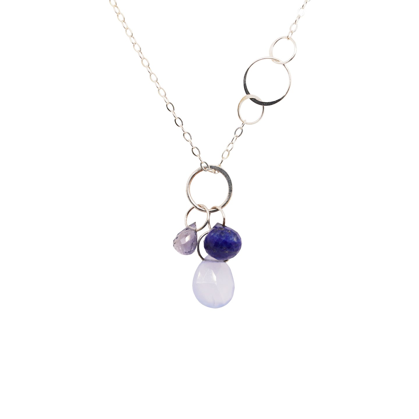 Iolite, Lapis, and Chalcedony Drop Necklace
