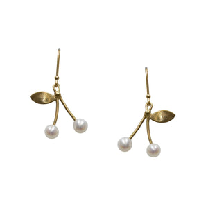 18K Yellow Gold and Pearl Cherry Earrings